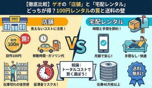 【徹底比較】ゲオの「店舗」と「宅配レンタル」どっちが得？100円レンタルの罠と送料の壁