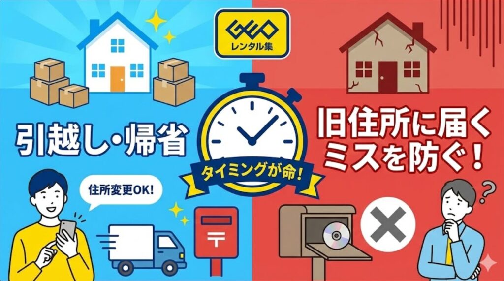 引越し・帰省】ゲオ宅配レンタルの配送先変更はタイミングが命！旧住所